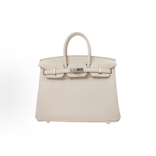 HERMES Birkin 25 Silver clasp Women\'s 8L Beton Glacier White